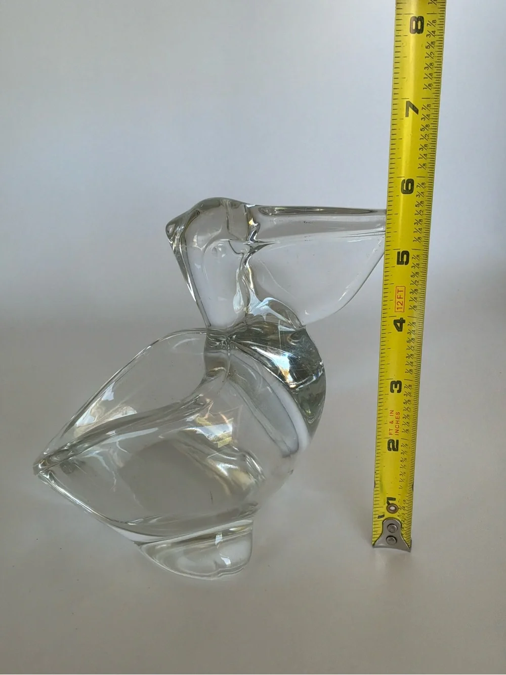Vintage Hand Blown Clear Glass Pelican Figurine Coastal Bird Art Paperweight